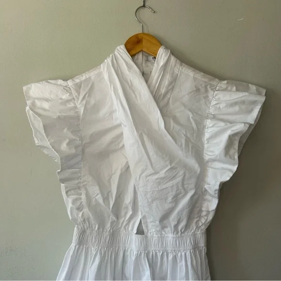 Derek Lam 10 Crosby Finn Ruffled Wrap Mini Dress Cotton Poplin White Size 10 - Picture 3 of 6